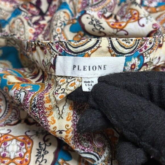Pleione Blouse Small Womens Anthropologie Boho Chic Art Poly Top Cap Sleeve - Picture 5 of 6